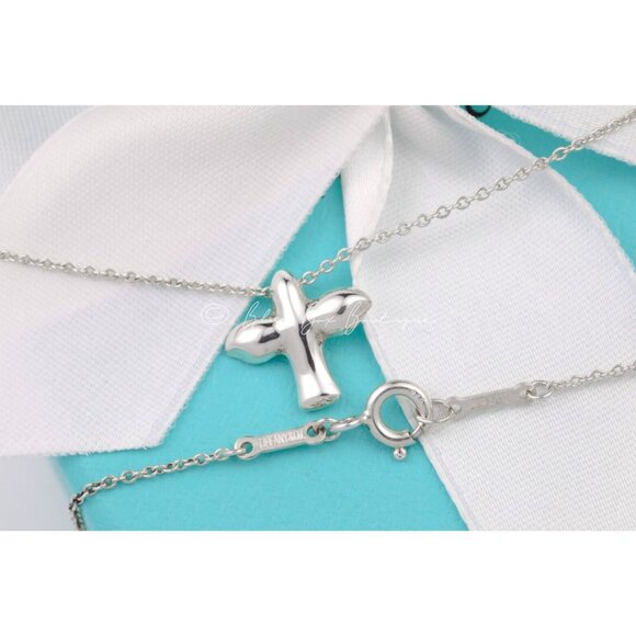 Tiffany & Co Elsa Peretti Mini Dove Bird Cross Pendant 16" Necklace Silver - Picture 8 of 9